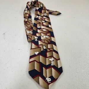 Peanuts Snoopy Maze Navy Blue Tan Geometric Novelty Vintage Necktie Mens Tie